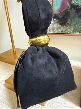 SHEIN Black Sueded Mini Bag Gold Knot Accent Zip Side NWOT